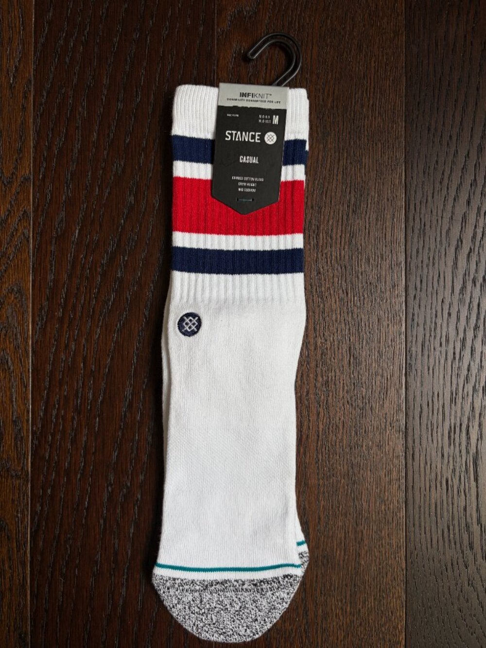 NWT Stance Men's Boyd Stripe Crew Socks (White w/ Blue & Red) - Medium